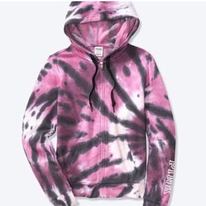 PINK Victoria's Secret Pink and Black Tie-Dye Hooded Zip Jacket